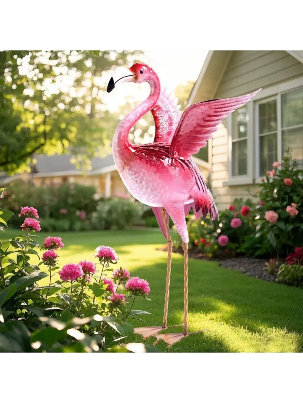 Charming Pink Flamingo Garden Statue - Outdoor Metal Bird Yard Art Decor